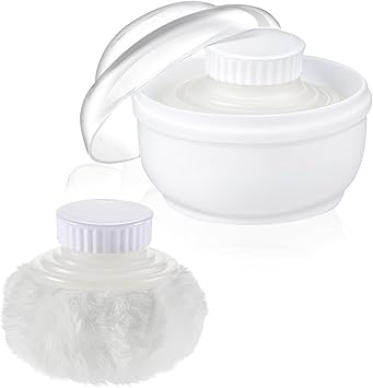 Wanmu 31 Inch Body Powder Puff and Container Fluffy After Bath Body Powder Puff Box Storage Body Powder Container with Handheld Stand for Baby Adult Daily Care White - Image 1