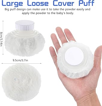 Wanmu 31 Inch Body Powder Puff and Container Fluffy After Bath Body Powder Puff Box Storage Body Powder Container with Handheld Stand for Baby Adult Daily Care White - Image 2