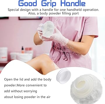 Wanmu 31 Inch Body Powder Puff and Container Fluffy After Bath Body Powder Puff Box Storage Body Powder Container with Handheld Stand for Baby Adult Daily Care White - Image 4
