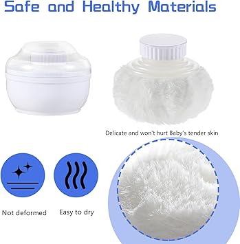Wanmu 31 Inch Body Powder Puff and Container Fluffy After Bath Body Powder Puff Box Storage Body Powder Container with Handheld Stand for Baby Adult Daily Care White - Image 3