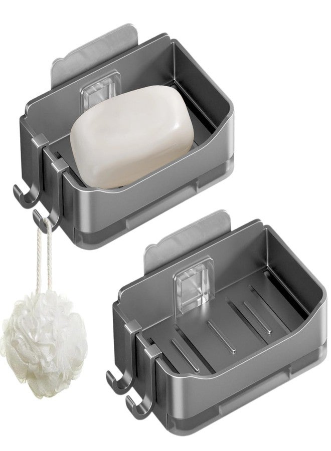 IVICOO Soap Holder Shower,Bar Soap Holder for Shower, Soap Dishes for Bar Soap,2 Pack Black with 4 Hooks,Nail-Free Sticker Included - Image 1