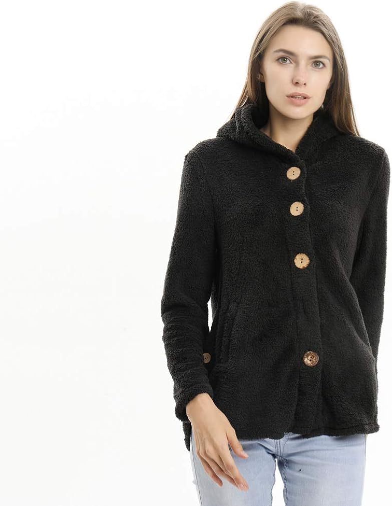 cheekyglo Womens Winter Warm Parka Jacket Solid Color Outwear Coat Button Buckle Fluffy Long Overcoat - Image 2