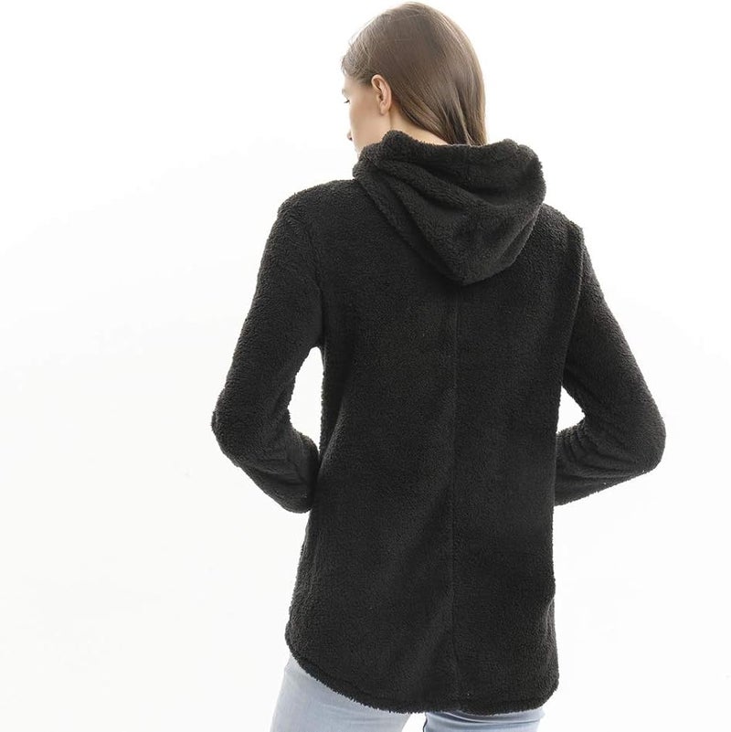 cheekyglo Womens Winter Warm Parka Jacket Solid Color Outwear Coat Button Buckle Fluffy Long Overcoat - Image 3