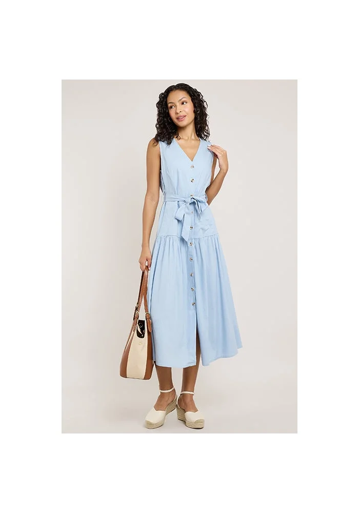 أر أند بي Solid Sleeveless Midi Dress with V-Neck