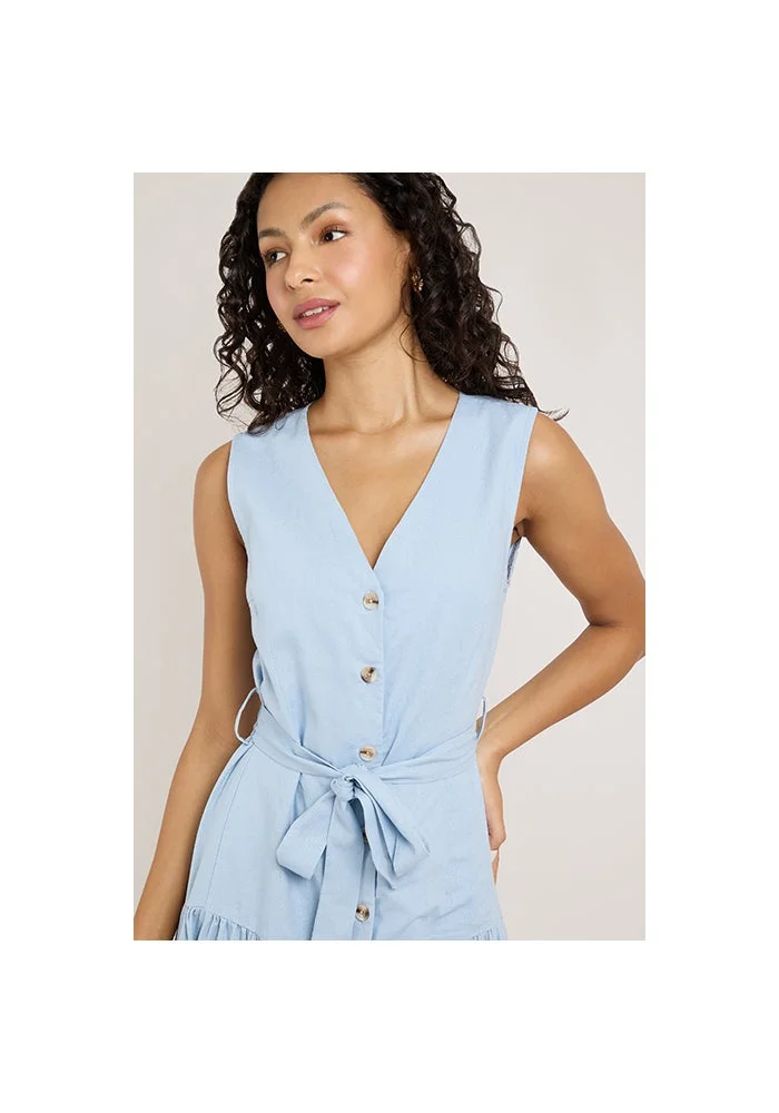 أر أند بي Solid Sleeveless Midi Dress with V-Neck