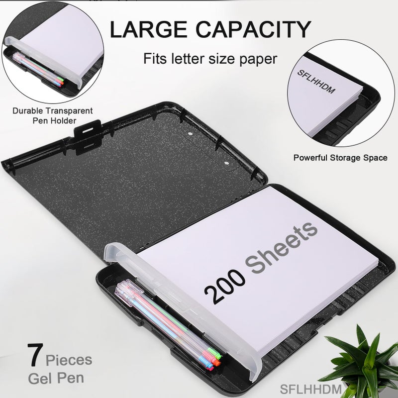 SFLHHDM Glitter Clipboard with Storage,Storage Clipboard with Pen Holder,A4 Binder Clip Boards 8.5x11 with Low Profile Clip,Side Opening Sparkle Clipboards, Clipboards Folder for Office Supplies-Starry Black - Image 3