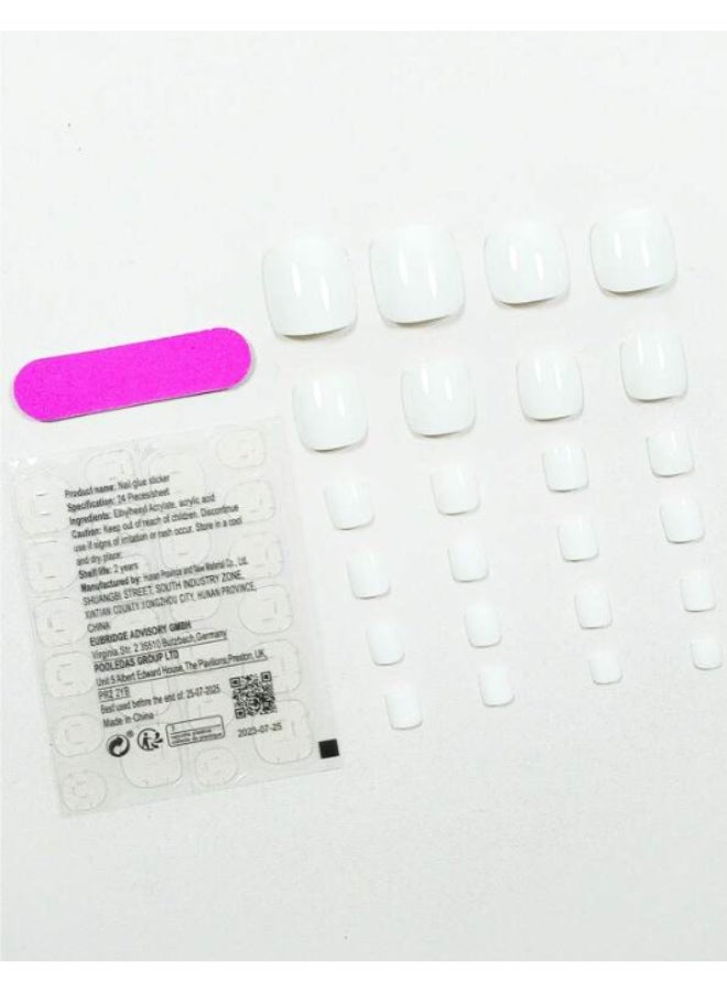 Suerte Press On Nails white classic Medium Square Shaped False Toe Nails Jelly Glossy 24pcs, stylish white, Fake acrylic nails with glue kit - Image 3