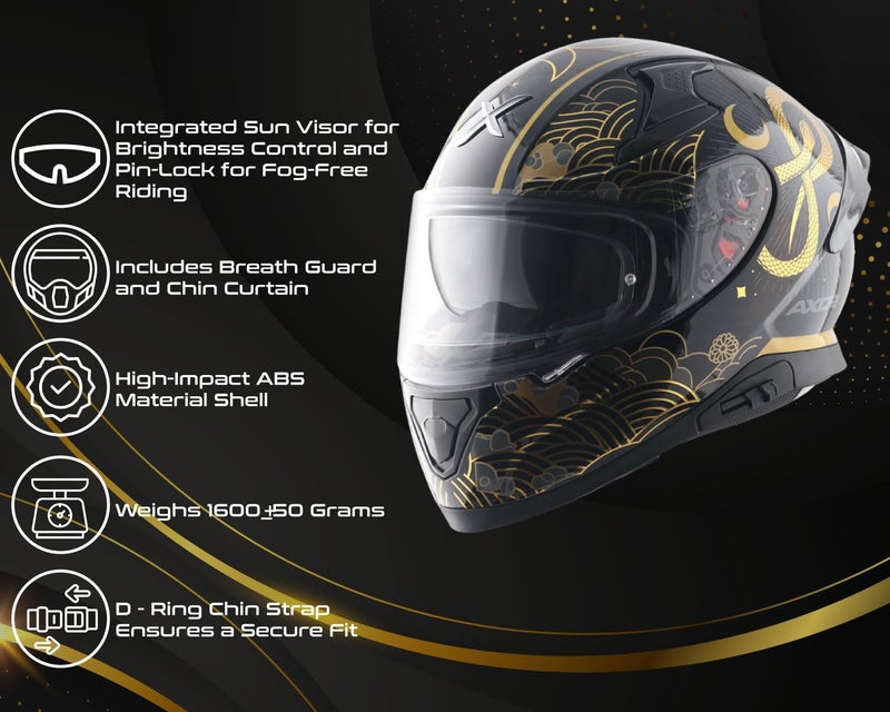 Axor Apex Infinity Full Face Helmet DualSpoiler RaceReady Aerodynamic Design HighImpact ABS Shell UltraVent Airflow System Black Gold-XL - Image 4