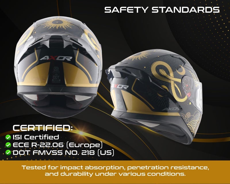 Axor Apex Infinity Full Face Helmet DualSpoiler RaceReady Aerodynamic Design HighImpact ABS Shell UltraVent Airflow System Black Gold-XL - Image 5