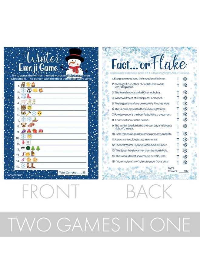 DISTINCTIVS ألعاب حفلات الشتاء - لعبة تخمين الصور الإيموجي ذات الطابع الشتوي ولعبة الحقائق أو الخرافات - (حزمة لعبتين) 25 بطاقة مزدوجة الجوانب - Image 4