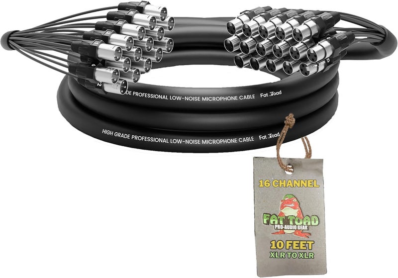 Fat Toad 10ft 16-Channel XLR Snake Cable (ShieldedPRO X Series) – Audio Patch Wire for Studio, Stage, Mic Cord Interface, DJ Mixer, Amp & Live Sound Gear - Image 1