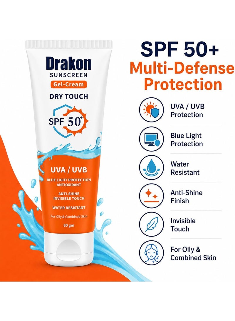دراكون واقي شمس جل كريم SPF50+ للبشرة الدهنية والمختلطة، حماية من أشعة UVA وUVB، مقاوم للماء بلمسة نهائية غير لامعة، 60 جرام - Image 3