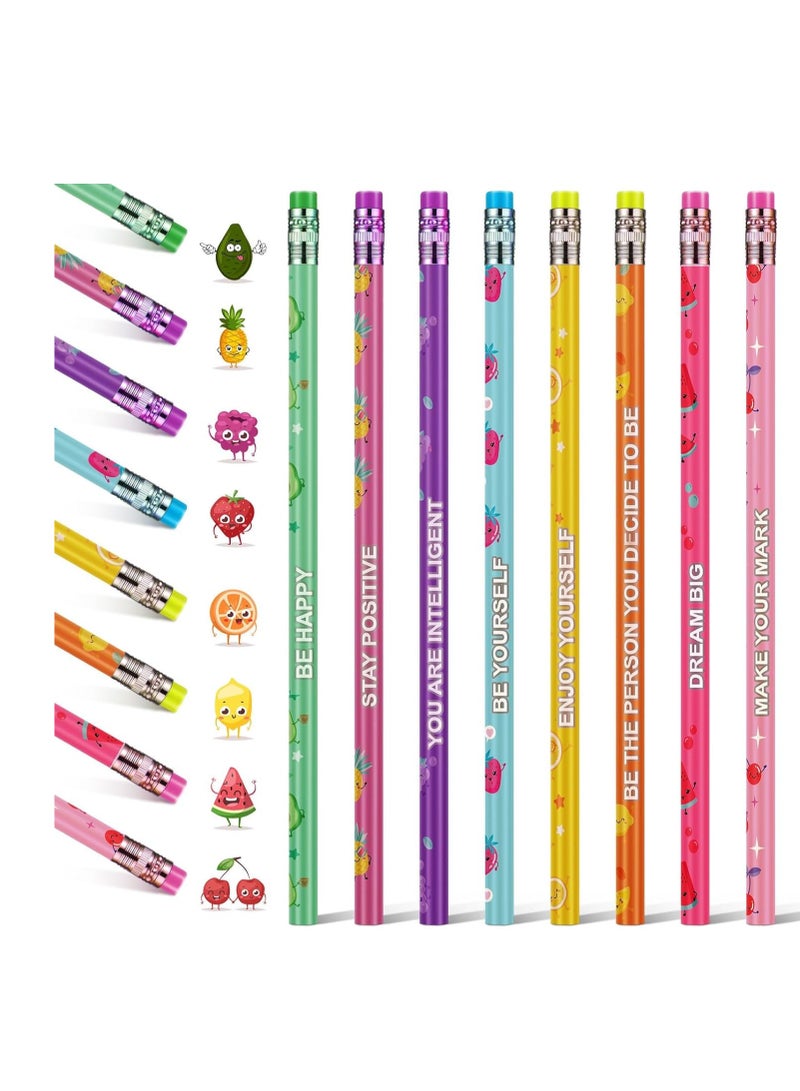 Generic 32Pcs Scented Pencils for Kids Inspirational HB Pencils with Erasers Cylinder Colorful Fun Wood Pencils Motivational Graphite Pencils with Fruit Elements for School Office Classroom Students  - Image 1