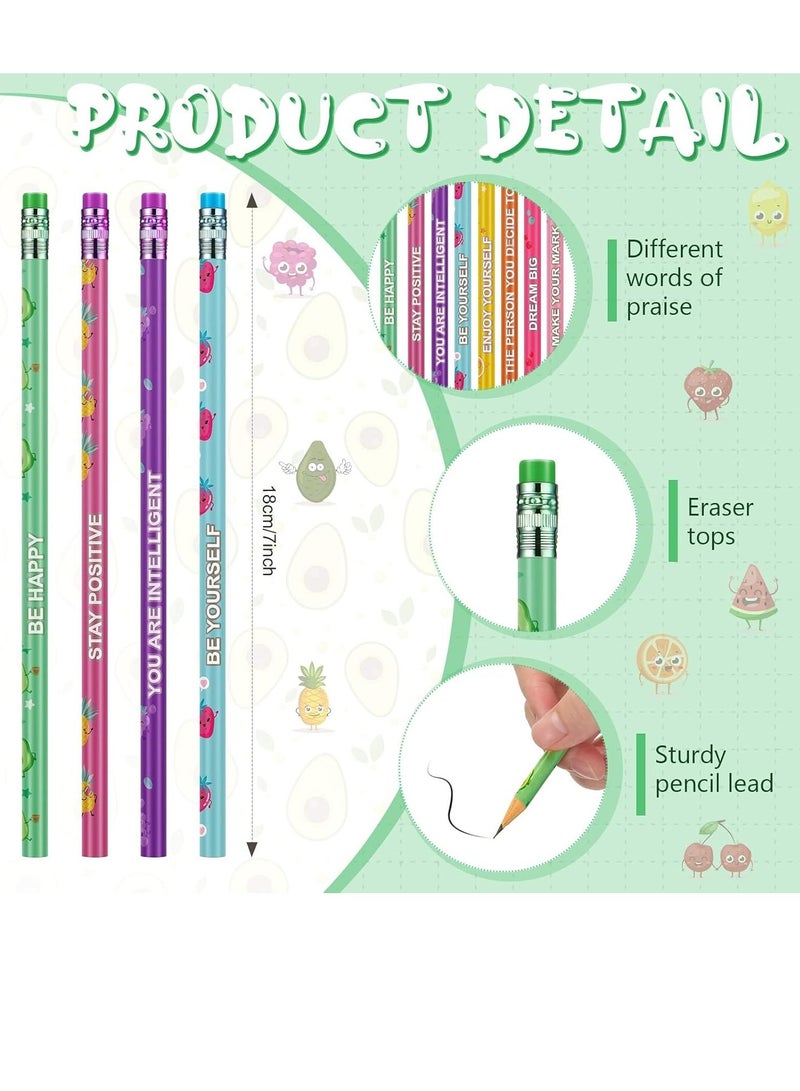 Generic 32Pcs Scented Pencils for Kids Inspirational HB Pencils with Erasers Cylinder Colorful Fun Wood Pencils Motivational Graphite Pencils with Fruit Elements for School Office Classroom Students  - Image 2