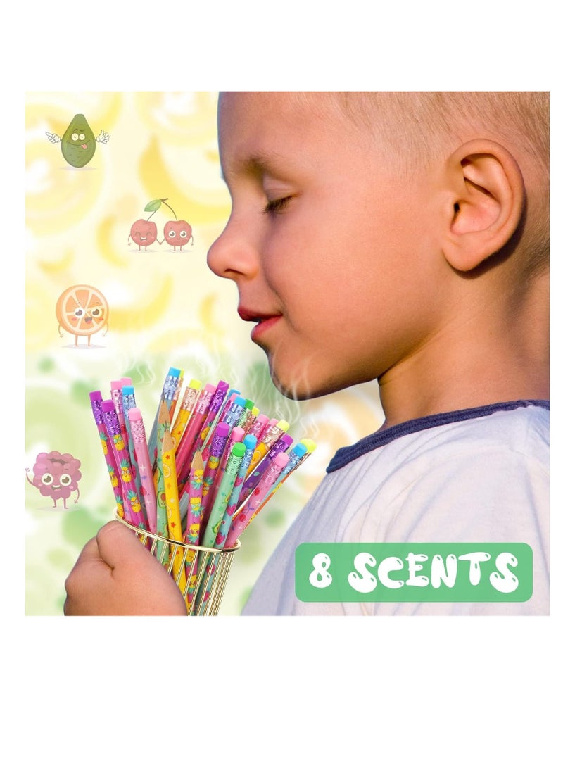 Generic 32Pcs Scented Pencils for Kids Inspirational HB Pencils with Erasers Cylinder Colorful Fun Wood Pencils Motivational Graphite Pencils with Fruit Elements for School Office Classroom Students  - Image 4