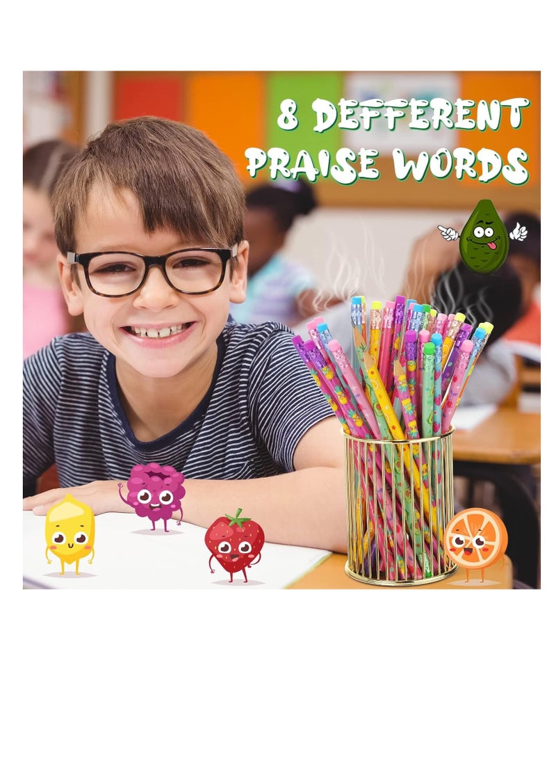 Generic 32Pcs Scented Pencils for Kids Inspirational HB Pencils with Erasers Cylinder Colorful Fun Wood Pencils Motivational Graphite Pencils with Fruit Elements for School Office Classroom Students  - Image 5