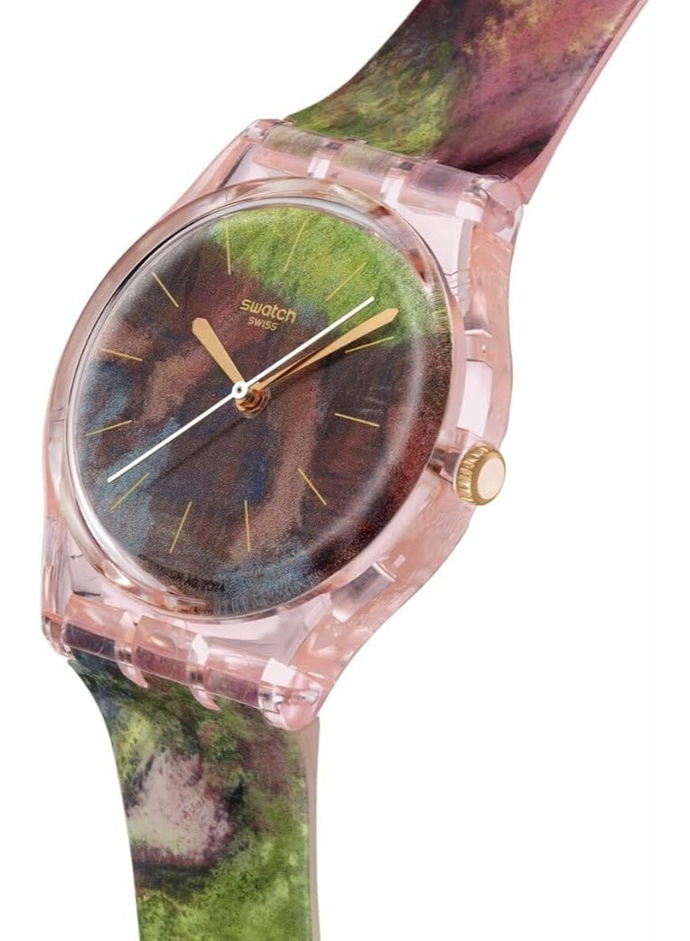 سواتش ساعة SWATCH SO28Z131 مجموعة Swatch x Guggenheim، لون وردي، تصميم إدغار ديغا 'راقصات باللونين الأخضر والأصفر' - Image 3
