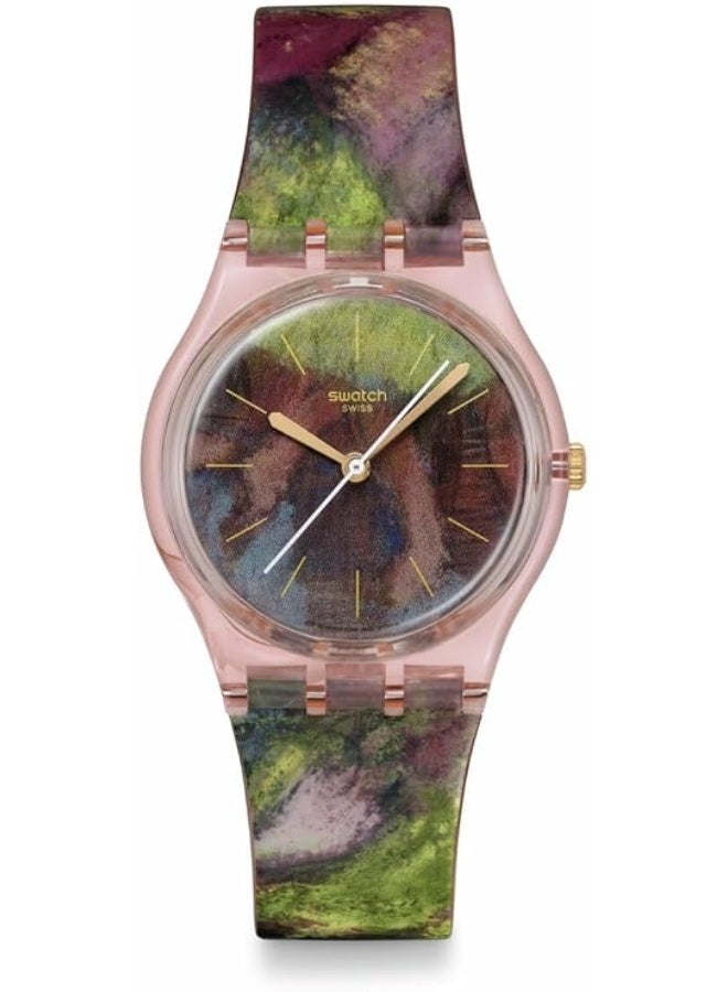 سواتش ساعة SWATCH SO28Z131 مجموعة Swatch x Guggenheim، لون وردي، تصميم إدغار ديغا 'راقصات باللونين الأخضر والأصفر' - Image 1