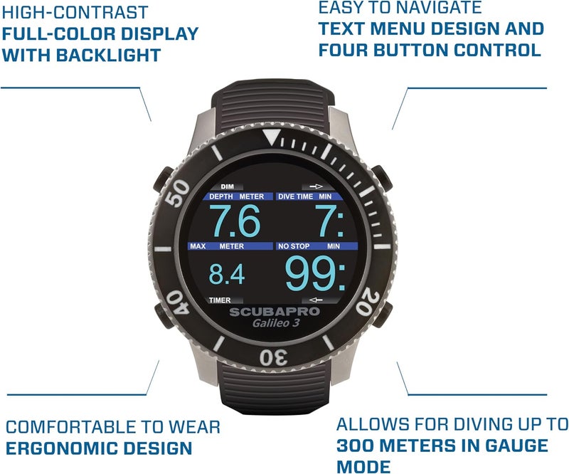 SCUBAPRO G3 Wrist Scuba Dive Computer with Bluetooth® and Watch-Style Color Display, Includes Case, Silicone Arm Strap, USB Cable, Charging Dongle and Lanyard - Image 5