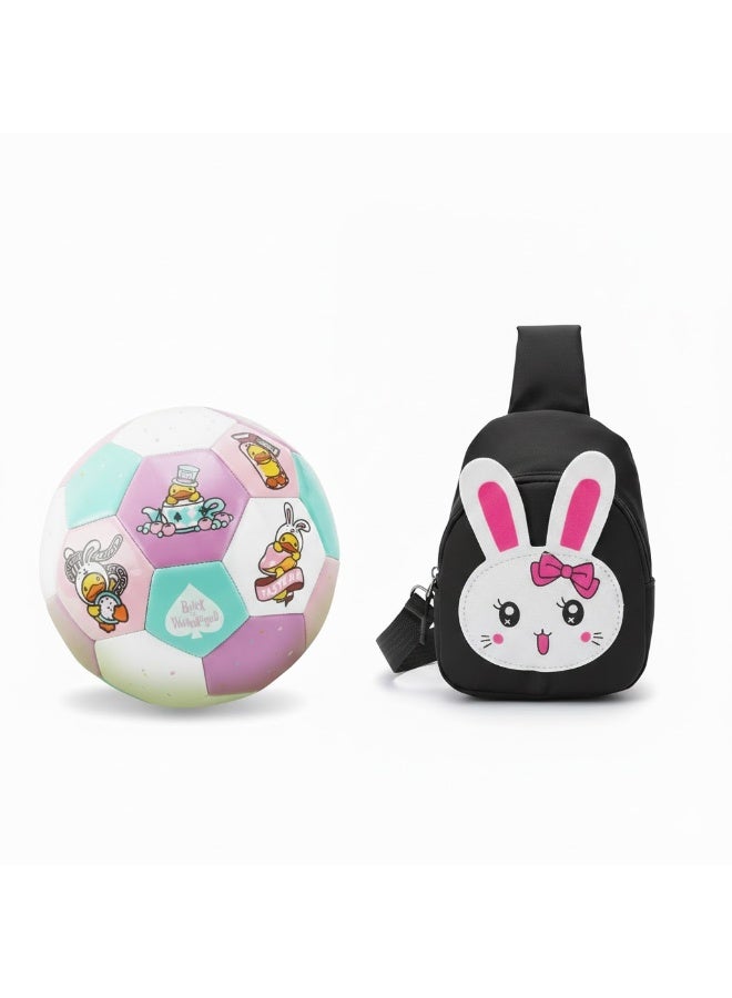 حقيبة KANAZ Kids الخلفية مقاومة للماء، تصميم أرنب الأرنب، حقيبة كتف صغيرة للأطفال، حزام قابل للتعديل مع كرة صغيرة، A0099ArnabahBak (أسود) - Image 1