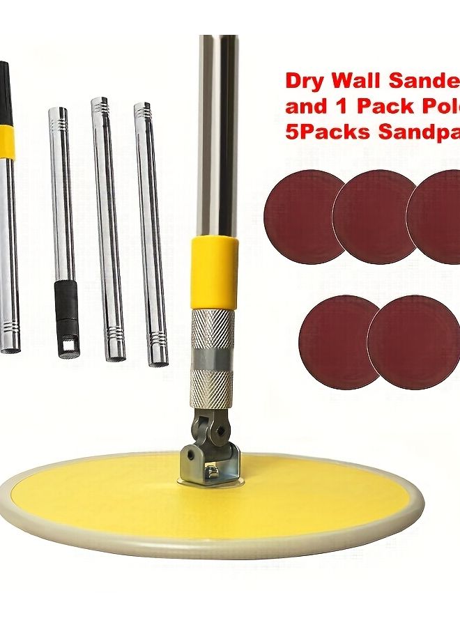 مُسْنِد جبس جاف مقاس 9 بوصة مع عمود وورق صنفرة رأس دوار 360 درجة للحوائط والأسقف لأعمال البناء - Image 2