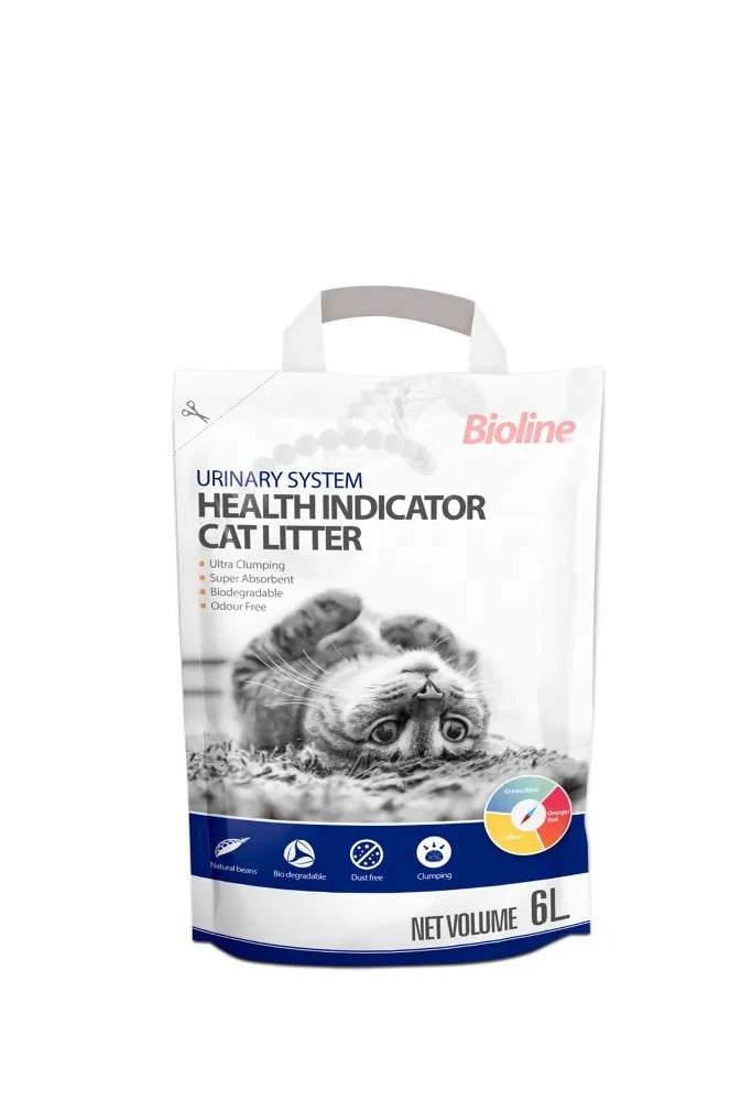 بايولاين رمل قطط بيولاين بمؤشر صحة الجهاز البولي – 6 لتر | يغير اللون لمراقبة الصحة، تحكم بالروائح، تكتل فائق، صديق للبيئة - Image 1