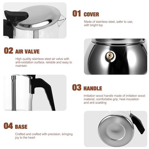 Houkiper Stovetop Espresso Maker, 4Cup 200ML Stainless Steel Stovetop Italian Coffee Maker Transparent Glass Moka Pot, Coffee Maker Mocha Pot for Home Cafe Outdoor Office - Image 3