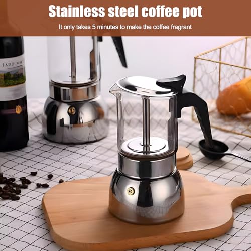Houkiper Stovetop Espresso Maker, 4Cup 200ML Stainless Steel Stovetop Italian Coffee Maker Transparent Glass Moka Pot, Coffee Maker Mocha Pot for Home Cafe Outdoor Office - Image 4