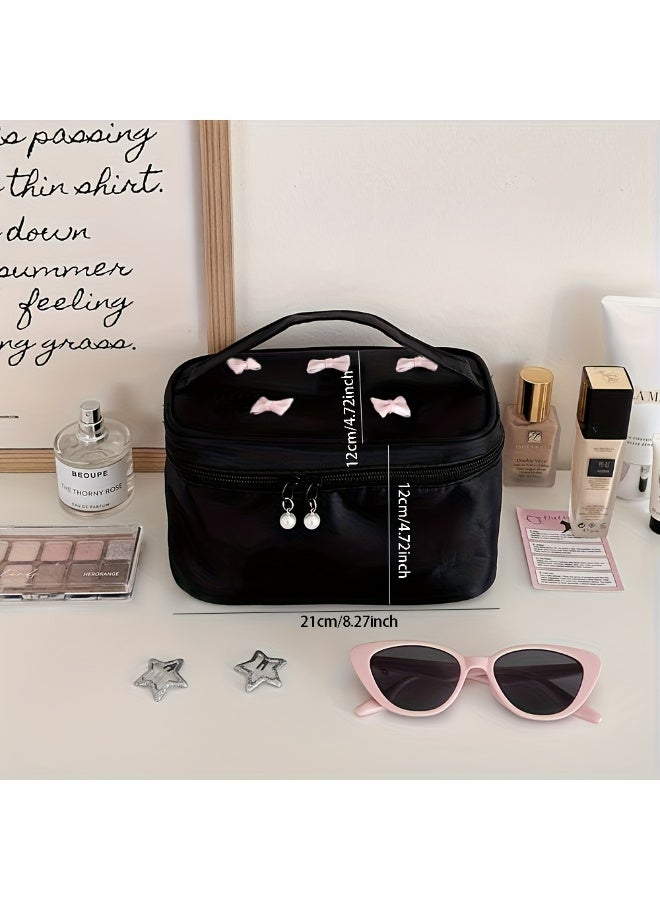 1pcs Cute Pink Bow Cosmetic Bag, Stylish And Portable Vertical Makeup Brush Bag,Large Capacity Toiletry Compartment Storage box,Suitable For Travel And Business Trips - Image 3