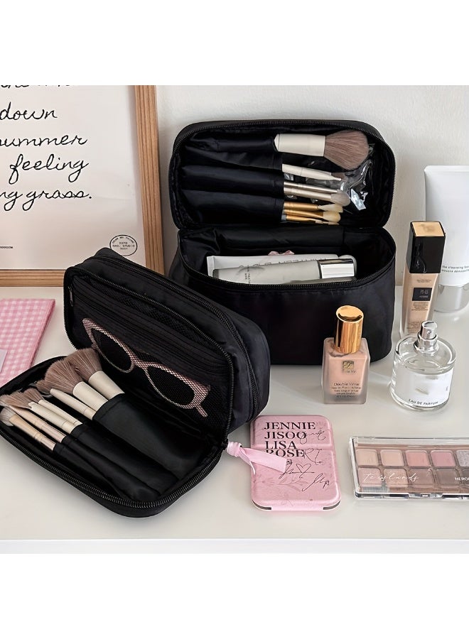 1pcs Cute Pink Bow Cosmetic Bag, Stylish And Portable Vertical Makeup Brush Bag,Large Capacity Toiletry Compartment Storage box,Suitable For Travel And Business Trips - Image 5