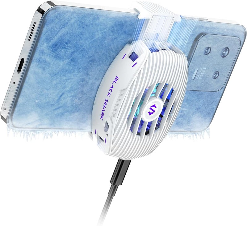 BLACK SHARK FunCooler 5 Neo Mobile Phone Cooler for Gaming, Wired Smartphone Cooler, Lightweight, with RGB Lighting, Phone Cooler for 68-85 mm iPhone/Android Devices, Mounting Screw (White) - Image 1