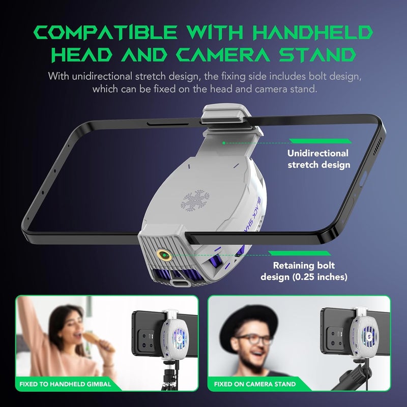 BLACK SHARK FunCooler 5 Neo Mobile Phone Cooler for Gaming, Wired Smartphone Cooler, Lightweight, with RGB Lighting, Phone Cooler for 68-85 mm iPhone/Android Devices, Mounting Screw (White) - Image 5
