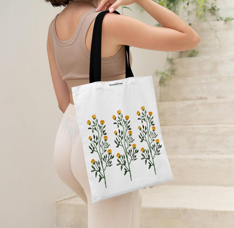 TrendoPrint حقائب توت بيضاء من القماش للنساء بسحاب سعة 15 كجم، حقيبة كلية للفتيات، حقيبة توت مصنوعة من القطن العضوي 100% للتسوق والسفر والشاطئ - Image 2