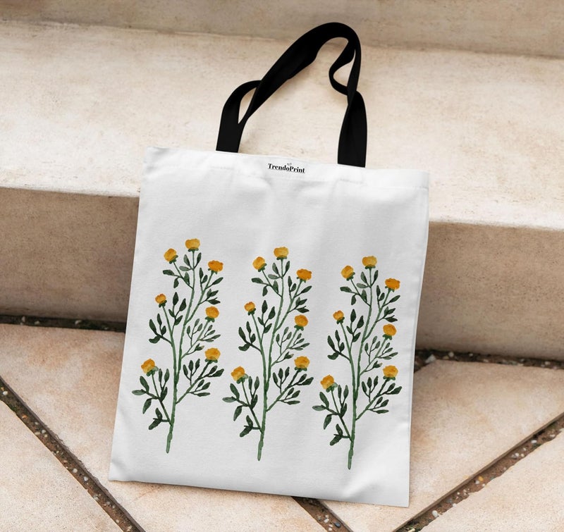 TrendoPrint حقائب توت بيضاء من القماش للنساء بسحاب سعة 15 كجم، حقيبة كلية للفتيات، حقيبة توت مصنوعة من القطن العضوي 100% للتسوق والسفر والشاطئ - Image 3