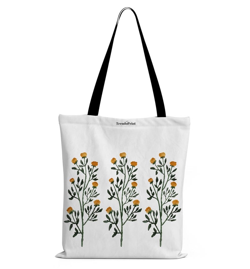 TrendoPrint حقائب توت بيضاء من القماش للنساء بسحاب سعة 15 كجم، حقيبة كلية للفتيات، حقيبة توت مصنوعة من القطن العضوي 100% للتسوق والسفر والشاطئ - Image 1