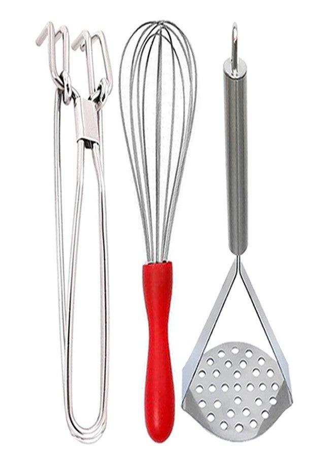 Oc9 Stainless Steel Utility Pakkad & Egg Whisk/Egg Beater & Potato Masher for Kitchen Tool Set (Design 18) - Image 1