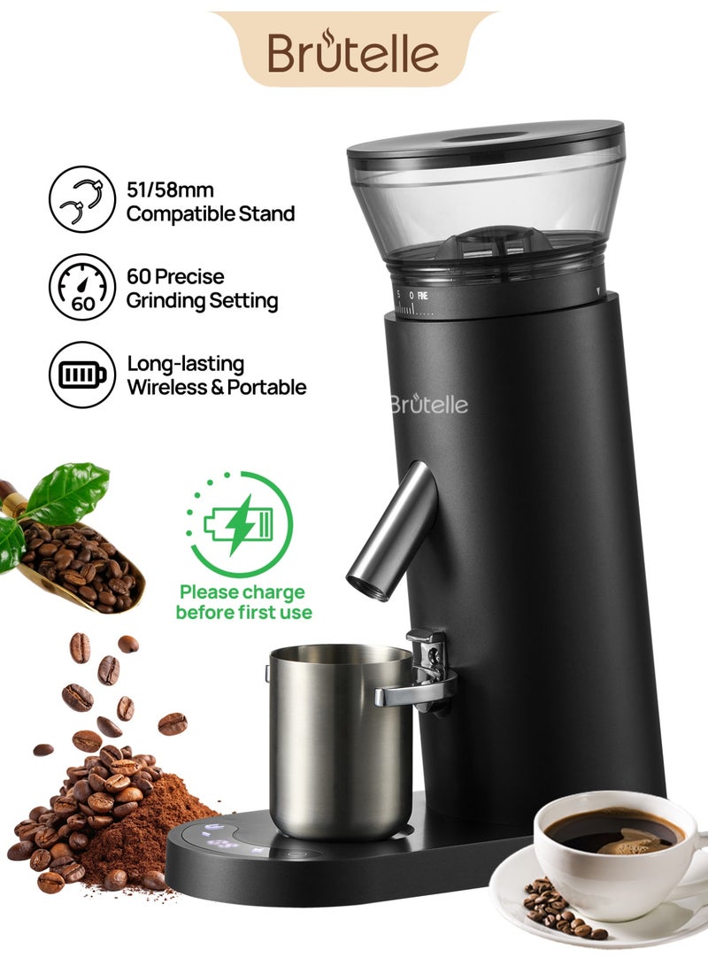 Brutelle V60 Coffee Grinder Conical Burr Coffee Bean Grinder with 60 Adjustable Settings 5–98 Level Timer Stainless Steel Ideal for V60 Coffee Hand-drip Coffee Espresso Turkish Coffee Home Office Camping and Coffee Corner Black - Image 1