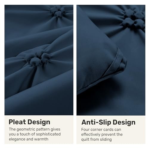 UNIKOME King Size Comforter Set Navy/Royal Blue - Ultra Soft Pintuck Down Alternative Bedding Set for All Seasons, 3 Pieces Lightweight Warm Pinch Pleat Bed Set with Comforter, 2 Pillowcases - Image 4