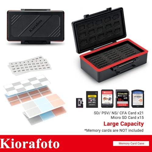 Kiorafoto 36 Slots SD MSD Memory Card Case Holder Water-Resistant Anti-Shock Storage Organizer for 21 SD SDHC SDXC/CFexpress Type-A/Switch Game Cards & 15 Microsd TF MSD Cards * Vertical Style - Image 2