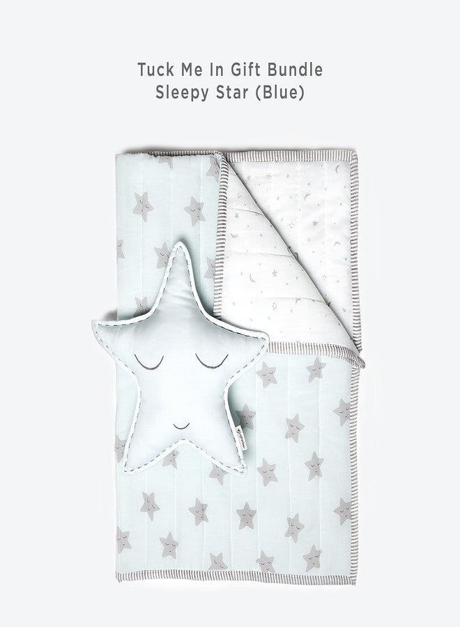 Masilo Organic Cotton Baby Blanket with Toy for Newborn/Infant-Quilted Blanket Combo-1X Blanket, 1X Toy, Star Blue - Image 2