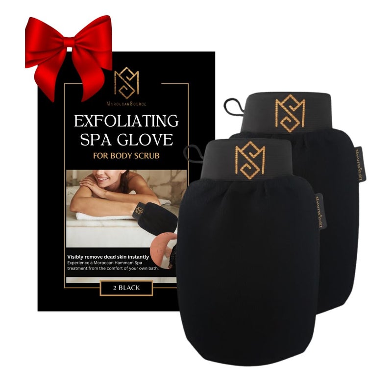 Moroccan source قفاز تقشير كيسا - مقشر الجسم - مزيل الجلد الميت - قفاز الاستحمام لإزالة الجلد الميت وتنظيف المسام العميقة - من MoroccanSource (عبوة 2 سوداء) - Image 1