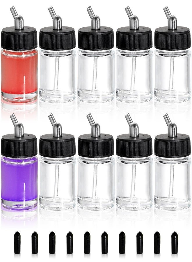Goaste 10 Pack Glass Airbrush Bottles Kit, 22cc Empty Airbrush Jars, Transparent Airbrush Paint Storage Pot with 10pcs Cap Covers, 30° Down Angle Adaptor Lids, Fits Dual-Action Siphon Feed Airbrushes - Image 1