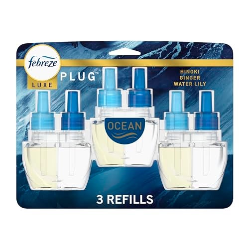 Febreze Plug In Air Freshener, Odor-Fighting Scented Oil Refill, Air Fresheners for Home and Bathroom and Kitchen, Long Lasting for Strong Odors, Ocean Scent, 0.87oz Refills, 3 Count - Image 1