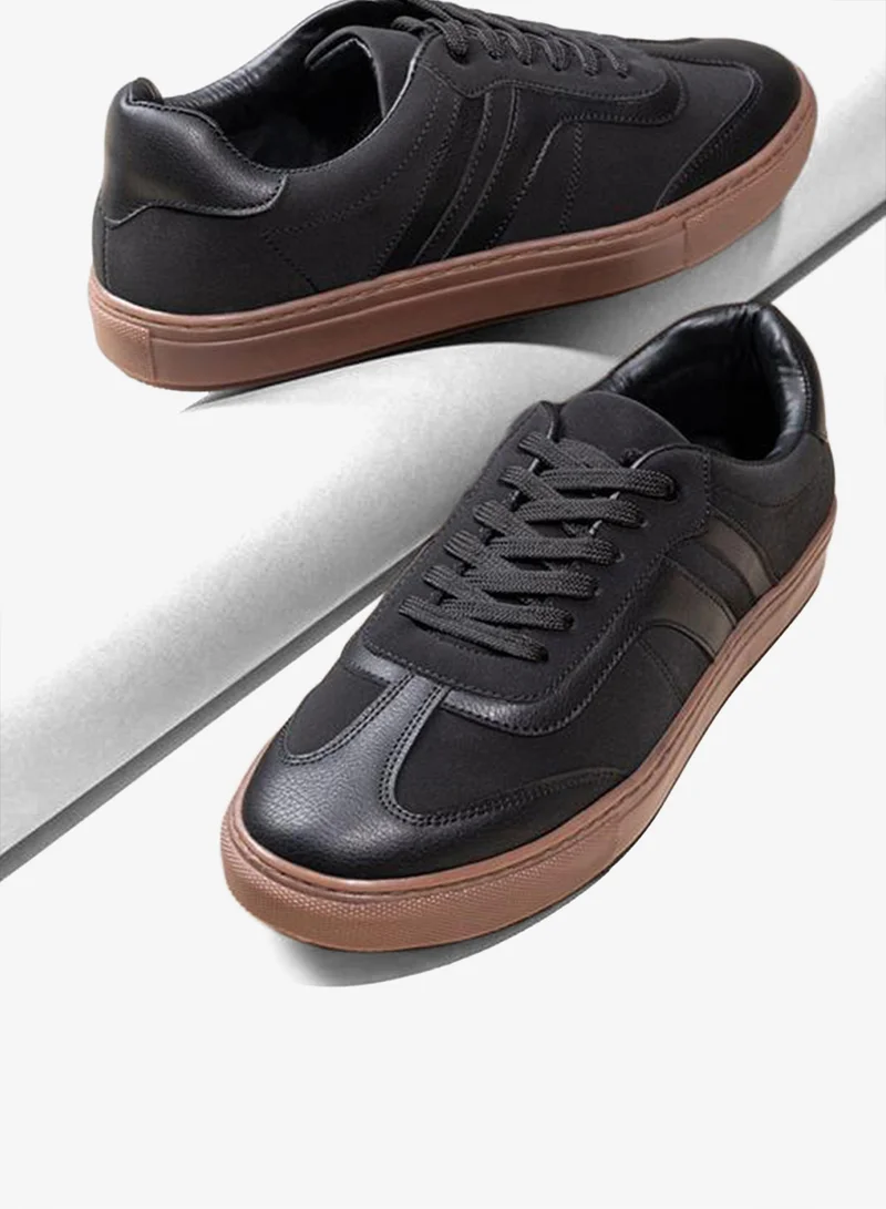 Styli Panelled Rubber Sole Lace Up Sneakers