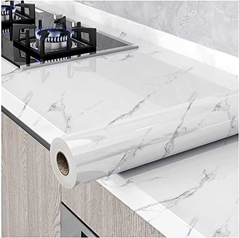 HELLKIT Glossy Marble Paper Granite Gray/White Wallpaper Peel and Stick Wallpaper Self Adhesive Removable Wallpapers 15.8″ ×118″ Waterproof Countertop Paper for Cabinet Countertop Furniture Kitchen Viny Film - Image 1