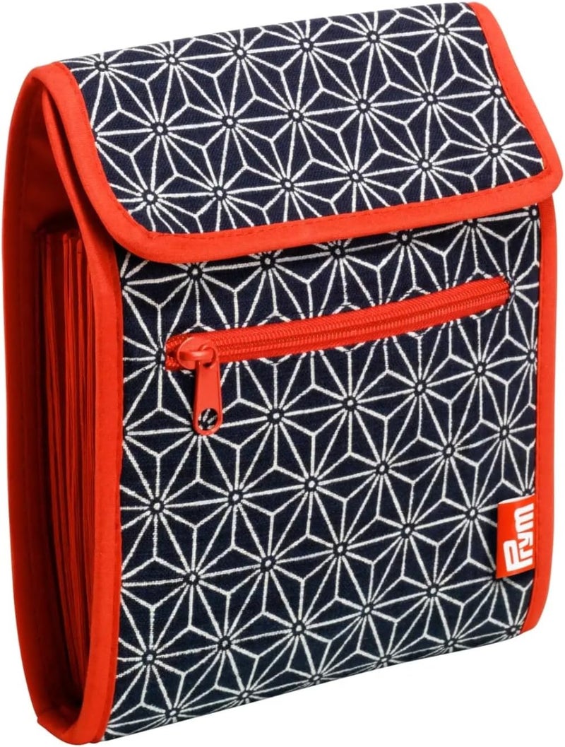 PRYM Circular Knitting Needle Case – 9” x 7-1/4” Fan-Fold Organizer with 10 Pockets, Magnetic Closure & Zip Accessory Pocket - Navy Geometric - Image 3