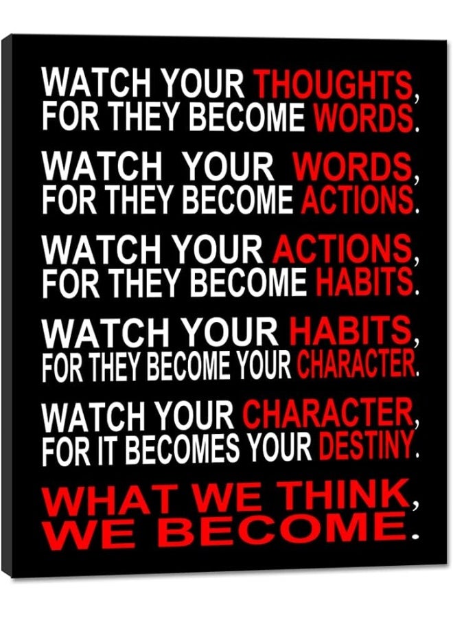 Pyradecor Watch Your Thoughts Motivational Classroom Poster Modern Canvas Prints Wall Art Paintings Ready to Hang for Office Living Room Home Decorations Stretched and Framed Giclee Pictures Artwork - Image 1
