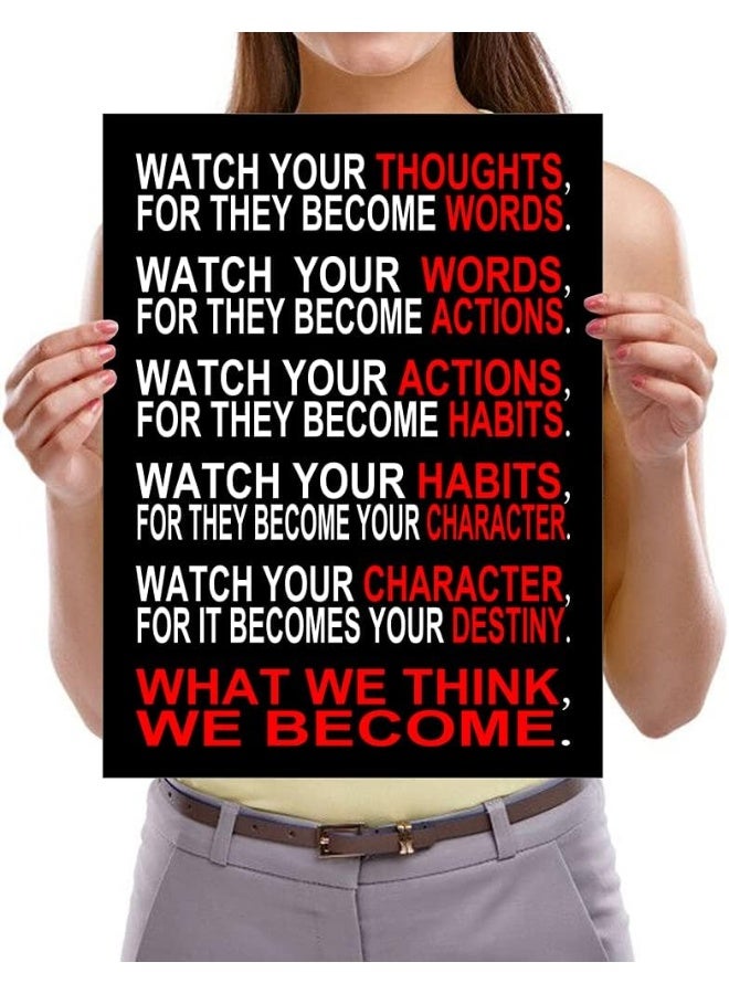 Pyradecor Watch Your Thoughts Motivational Classroom Poster Modern Canvas Prints Wall Art Paintings Ready to Hang for Office Living Room Home Decorations Stretched and Framed Giclee Pictures Artwork - Image 3