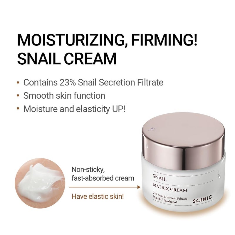 SCINIC Snail Matrix Cream All Skin Types Women Hypoallergenic Moisture (50ml) / high moisture, high elasticity, snail, nutrient-rich, korean cream - Image 3