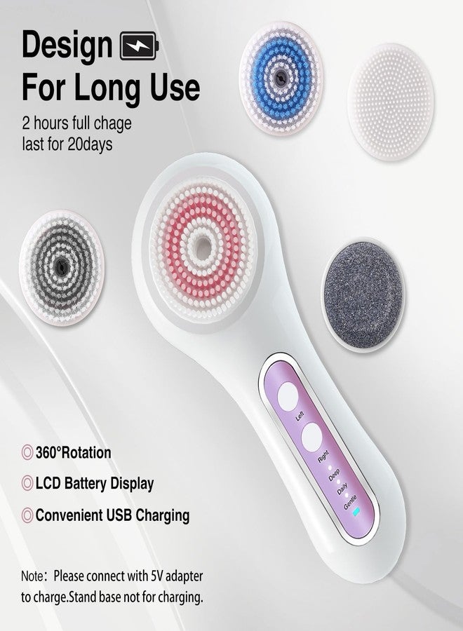 UMICKOO Face Scrubber Exfoliator, Rechargeable Facial Cleansing Brush with 2-Way Rotation & 3 Modes, 30-Day Runtime, 5 Brush Heads for SPA-Level Care, IPX7 Waterproof, Deep Cleaning for All Skin Types - Image 4